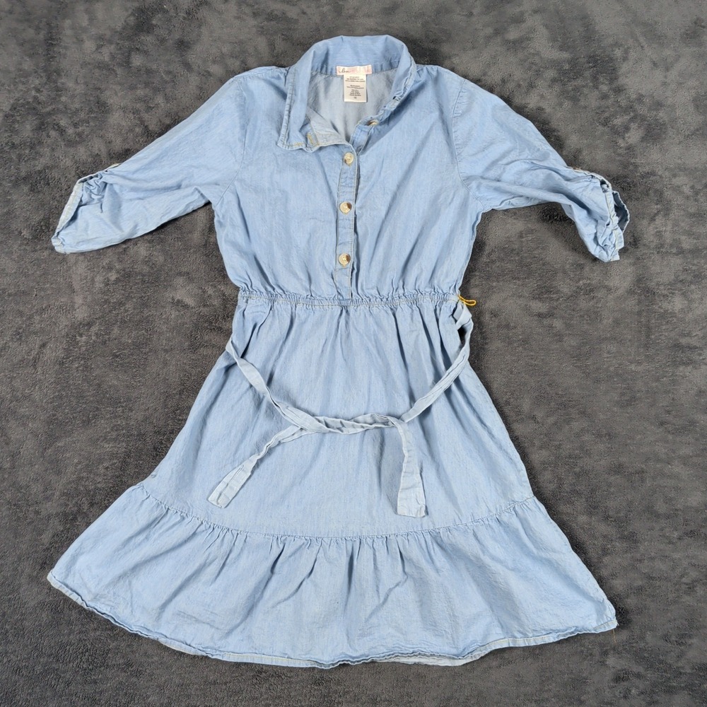 Love to be loved Girls Light Blue Denim Shirt Dress Size 16 Short Sleeve Cotton